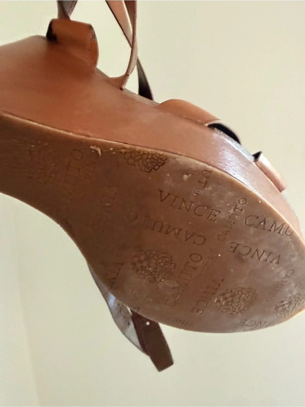 Vince Camuto Tan Brown Leather Strappy Sandals with Buckle